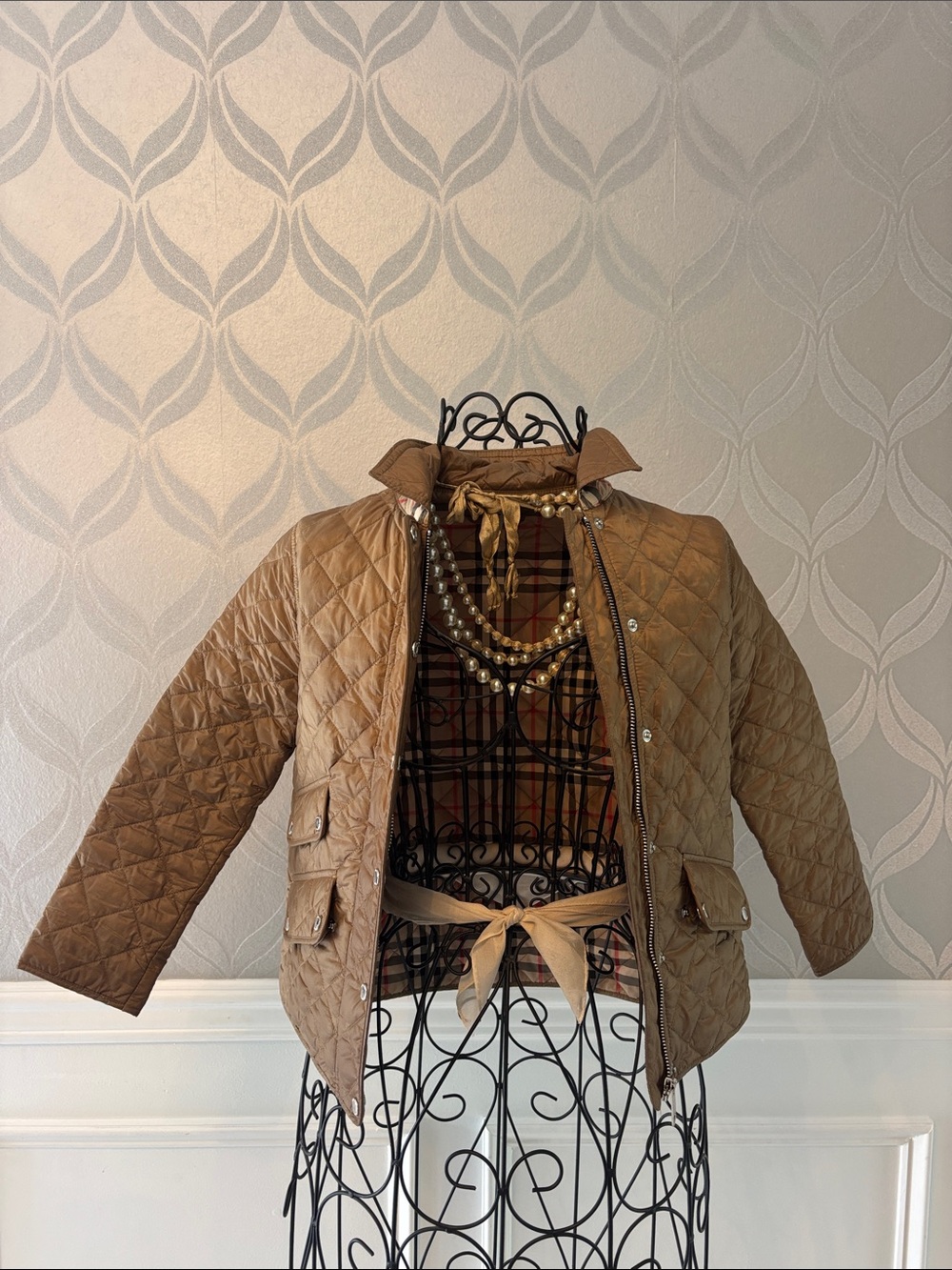 Burberry Quilted Tan Kids Jacket with Signature Check Lining